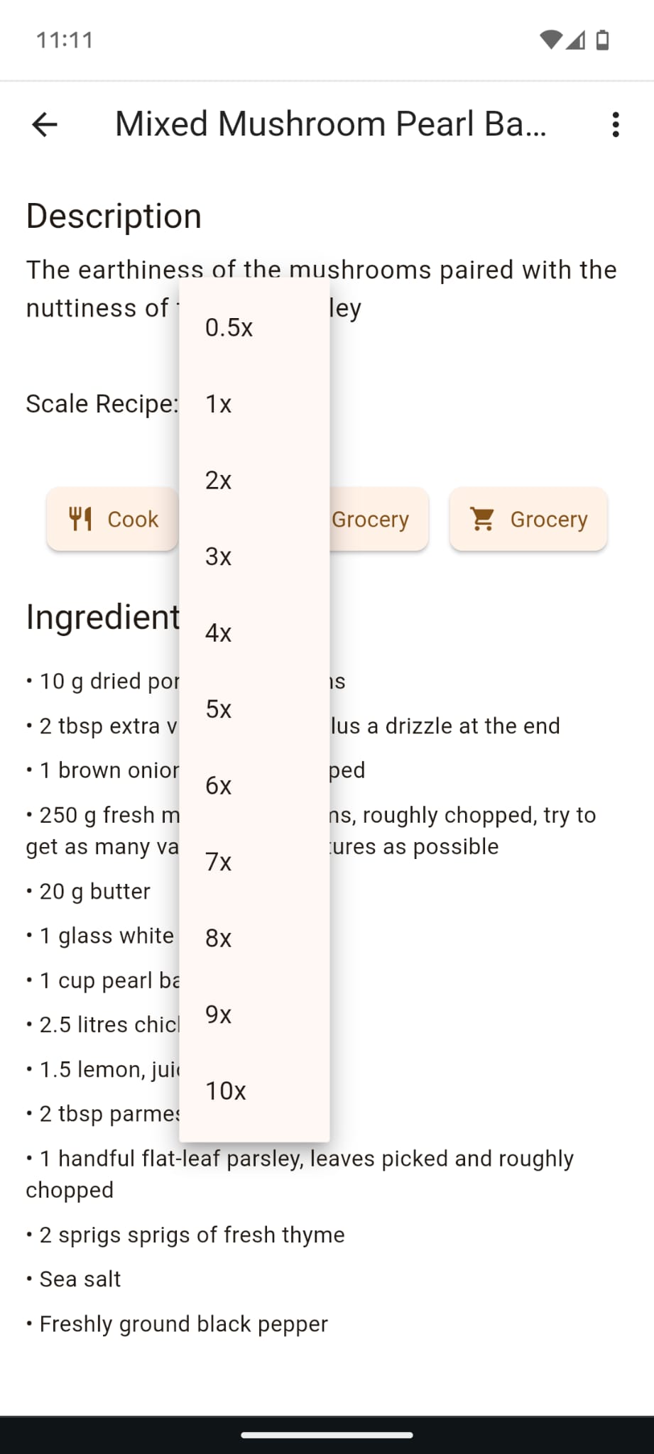 Recipe scaling feature