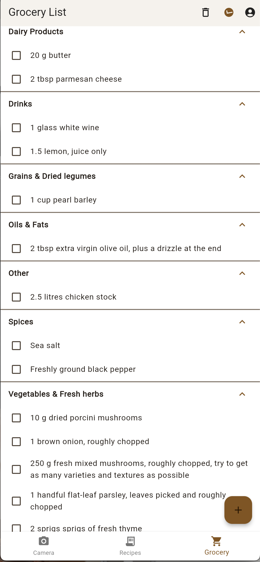 Auto-generated grocery list