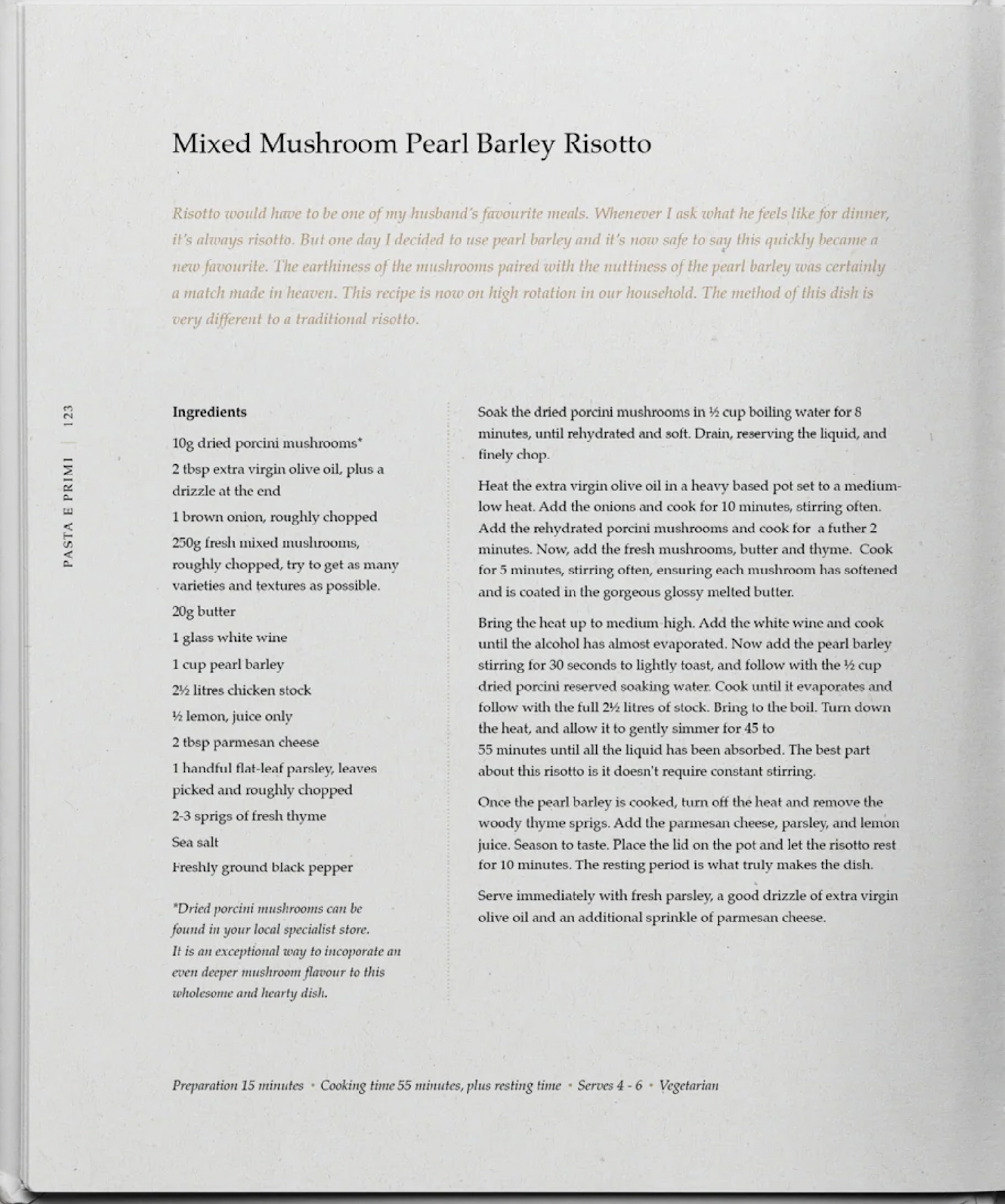 Risotto recipe in cookbook